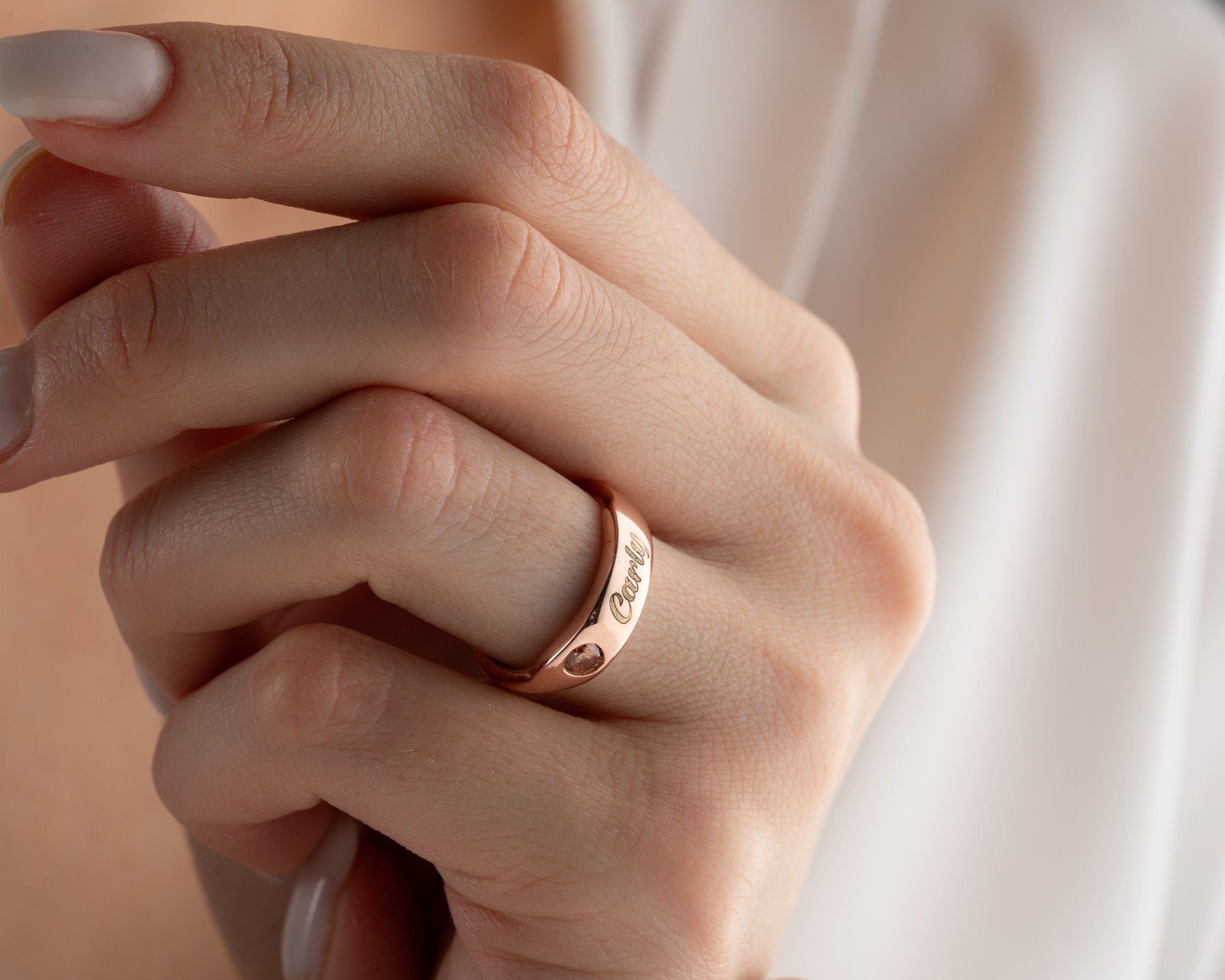 Sterling Silver Name Ring With Birthstone, Adjustable Name Ring, Gift ForMom, Minimalist Initial Ring, Dainty Silver Initial Ring