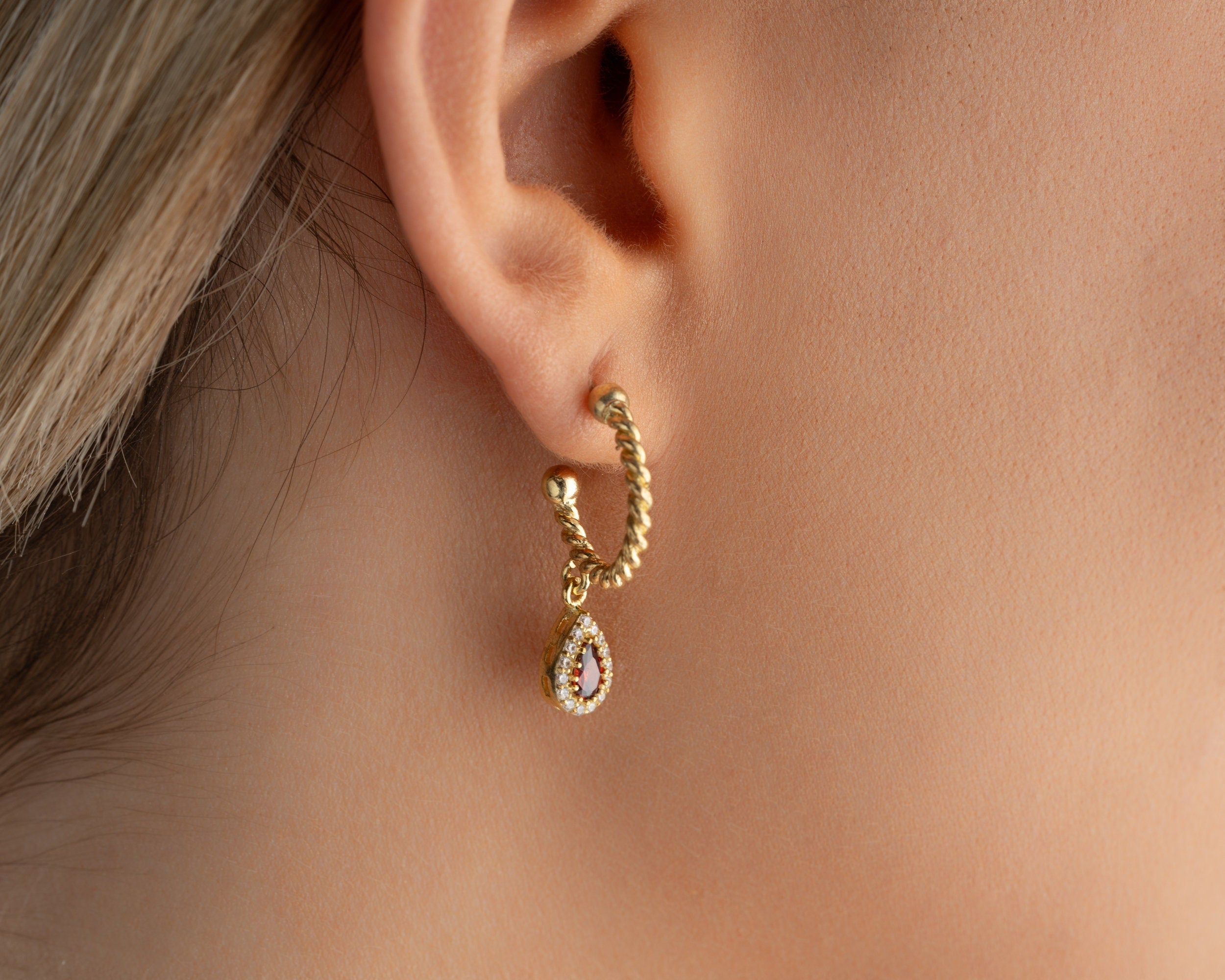 Elegant Birthstone Dangle Earrings, Handcrafted 925 Sterling Silver with Gold Options, Twisted Drop Earrings, Stylish Earrings, Mom Earrings