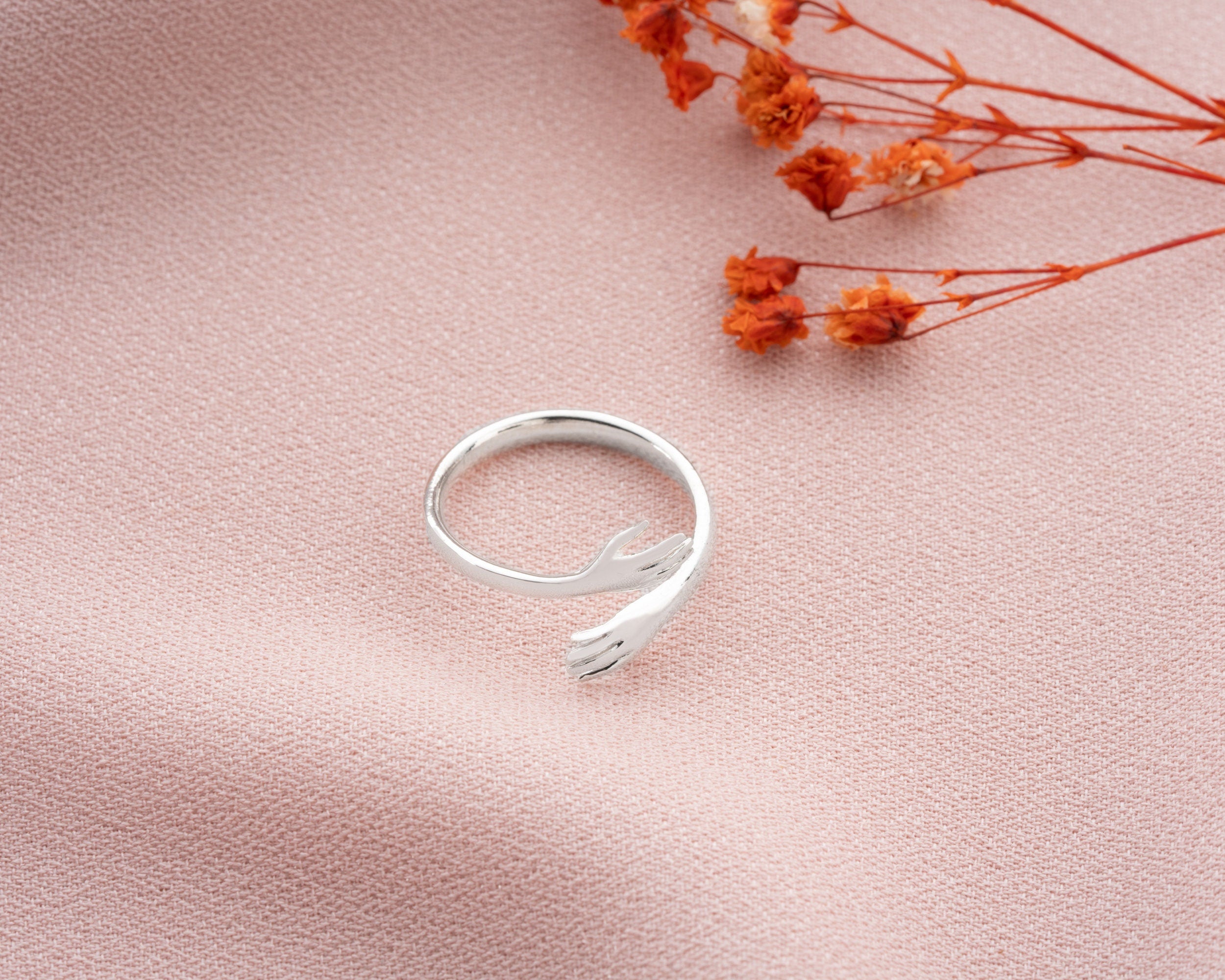 14K Gold Adjustable Love Hug Ring, Gold Embracing Hands Ring, 8K Solid Gold Hug Ring, Couple Wrap Ring, Friendship Ring, Couple Rings