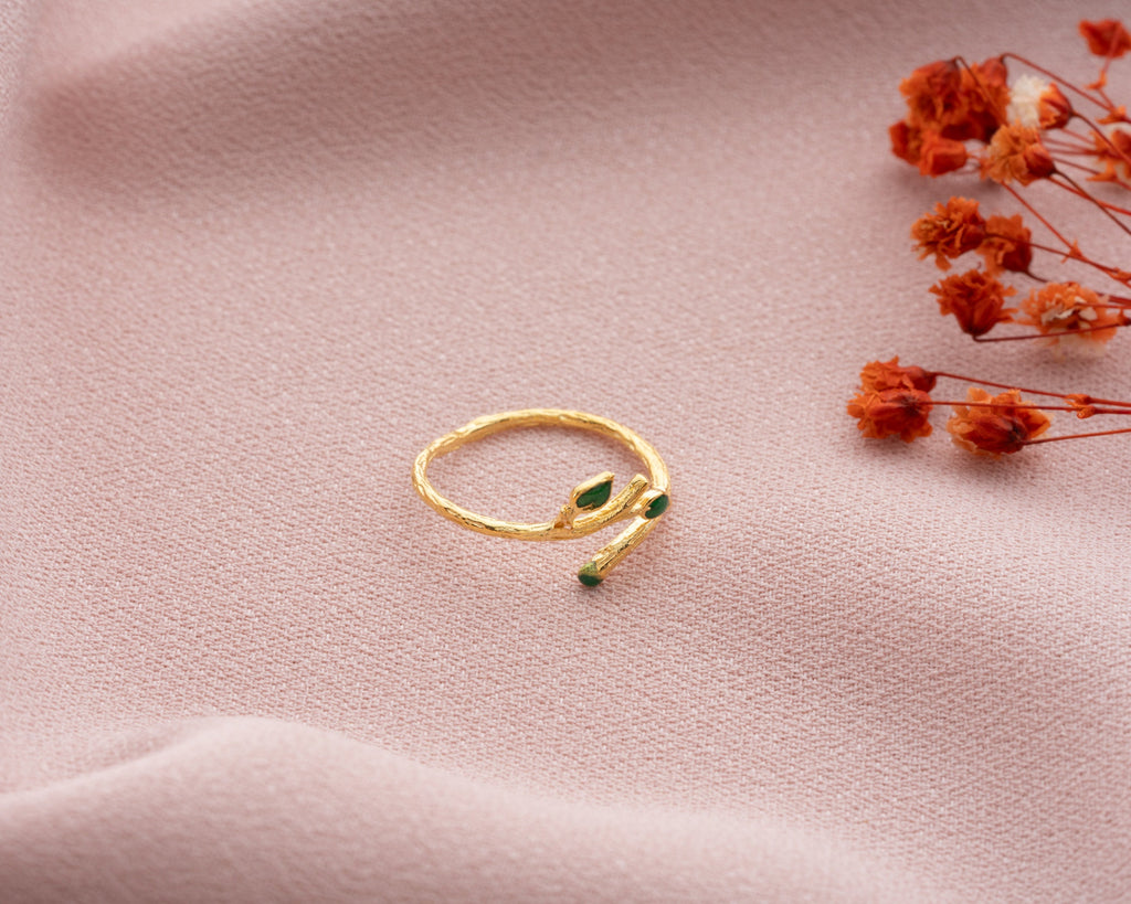 Delicate Adjustable Olive Branch Ring with Green Gemstone, Nature Inspired Ring, Ivy Ring For Women, Unique Ring Gift, Tree branch ring