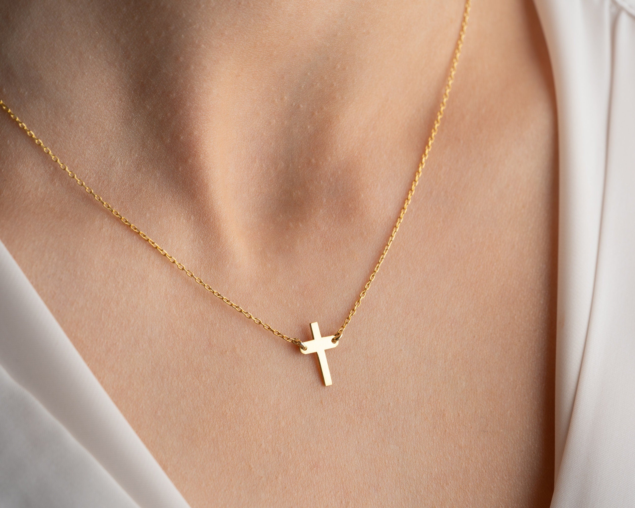 14K Gold Cross Necklace, Dainty Religious Necklace, 8K Gold Cross Necklace, Cathalic Crucifix Necklace, Christian Cross, Gift For Mother