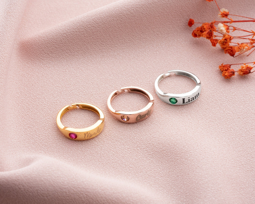 Sterling Silver Name Ring With Birthstone, Adjustable Name Ring, Gift ForMom, Minimalist Initial Ring, Dainty Silver Initial Ring