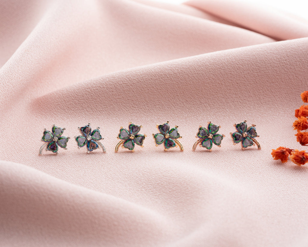Sterling Silver Mystical Topaz Clover Earrings, Lucky Clover Earrings, Cute Earrings For Her, Four Leaf Dainty Earrings, Flower Earrings