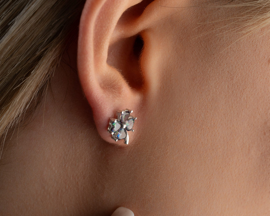 Elegant Mystical Topaz Clover Earrings, Sterling Silver Lucky Earrings, Cute Earrings For Her, Four Leaf Dainty Earrings, Flower Earrings