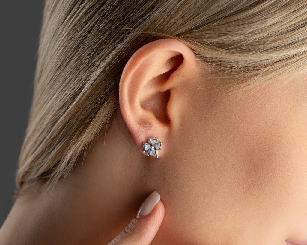 Elegant Mystical Topaz Clover Earrings, Sterling Silver Lucky Earrings, Cute Earrings For Her, Four Leaf Dainty Earrings, Flower Earrings