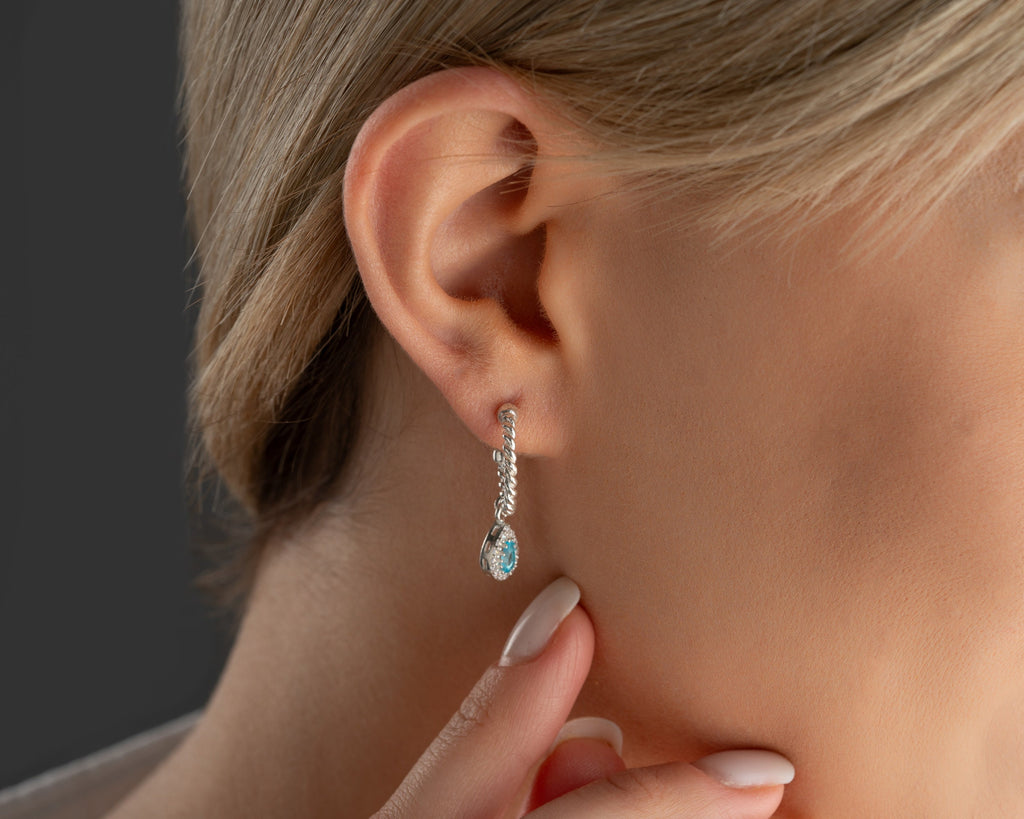 Elegant Birthstone Dangle Earrings, Handcrafted 925 Sterling Silver with Gold Options, Twisted Drop Earrings, Stylish Earrings, Mom Earrings
