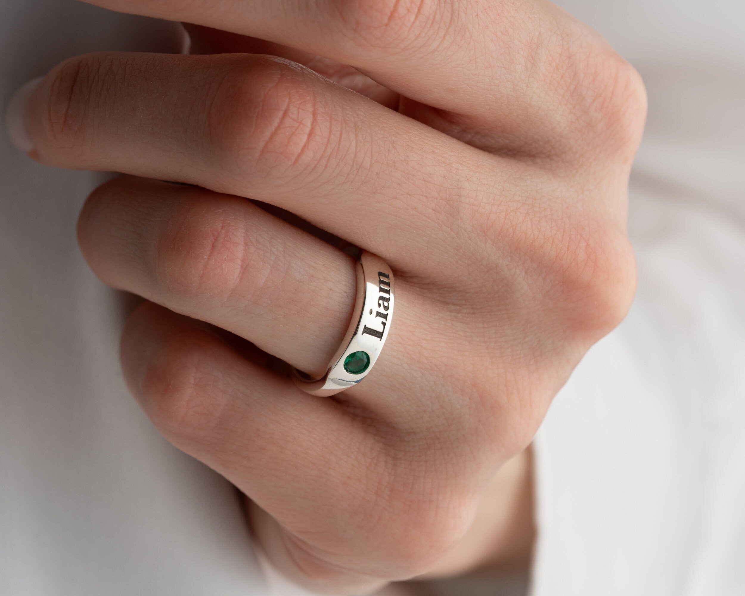 Sterling Silver Name Ring With Birthstone, Adjustable Name Ring, Gift ForMom, Minimalist Initial Ring, Dainty Silver Initial Ring