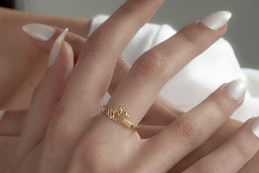 14K Gold Lotus Flower Ring, Elegant Lotus Flower Ring, Lotus Symbol Ring, Handcrafted Ring, Flowers Ring, Minimalist Ring, Spiritual Ring