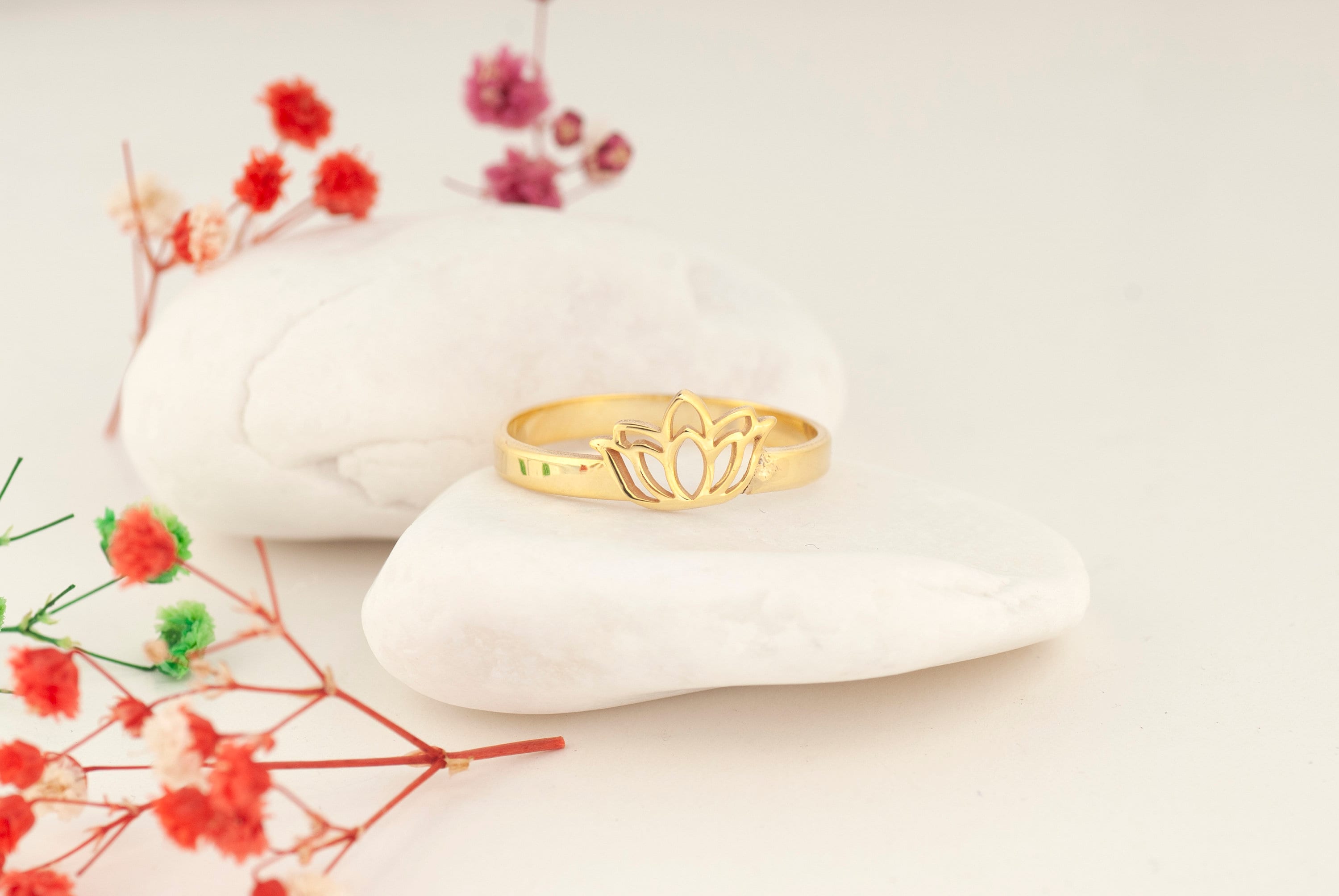 14K Gold Lotus Flower Ring, Elegant Lotus Flower Ring, Lotus Symbol Ring, Handcrafted Ring, Flowers Ring, Minimalist Ring, Spiritual Ring