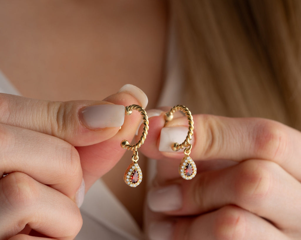 Elegant Birthstone Dangle Earrings, Handcrafted 925 Sterling Silver with Gold Options, Twisted Drop Earrings, Stylish Earrings, Mom Earrings