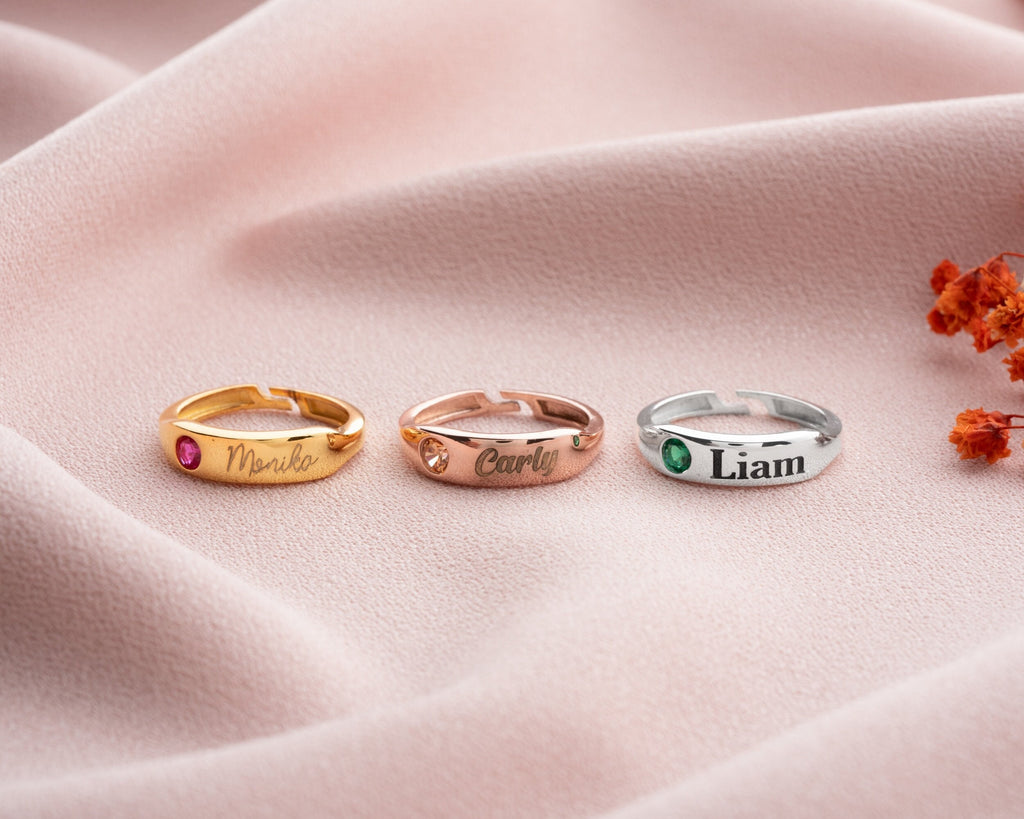 Sterling Silver Name Ring With Birthstone, Adjustable Name Ring, Gift ForMom, Minimalist Initial Ring, Dainty Silver Initial Ring