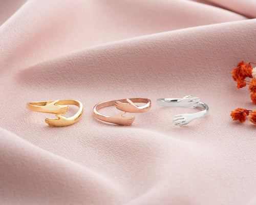 14K Gold Adjustable Love Hug Ring, Gold Embracing Hands Ring, 8K Solid Gold Hug Ring, Couple Wrap Ring, Friendship Ring, Couple Rings