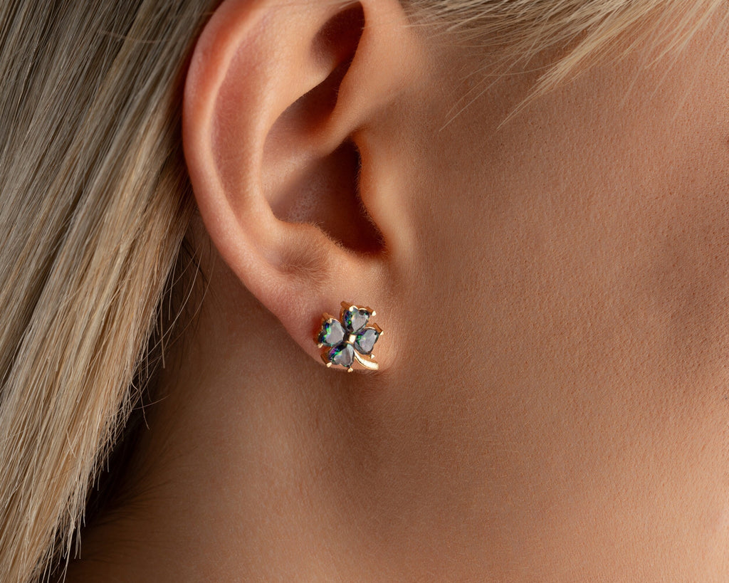 Sterling Silver Mystical Topaz Clover Earrings, Lucky Clover Earrings, Cute Earrings For Her, Four Leaf Dainty Earrings, Flower Earrings
