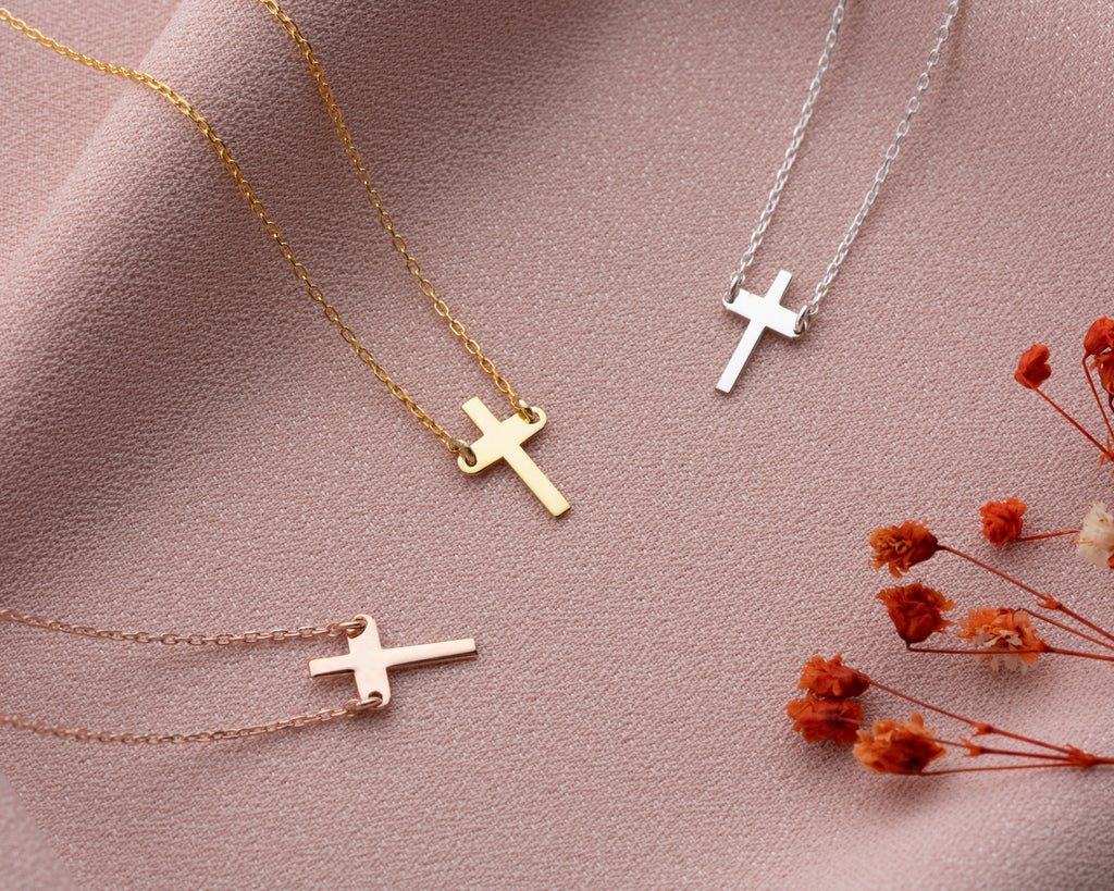14K Gold Cross Necklace, Dainty Religious Necklace, 8K Gold Cross Necklace, Cathalic Crucifix Necklace, Christian Cross, Gift For Mother
