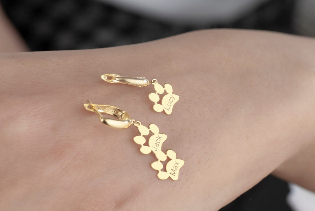 14K/8K Gold Dog Paw Print Earrings, Pet Paw Earrings, Sterling Silver Paw Print Earrings, Dog Earrings, Pet Lovers Jewelry, Gift For Dog Mom