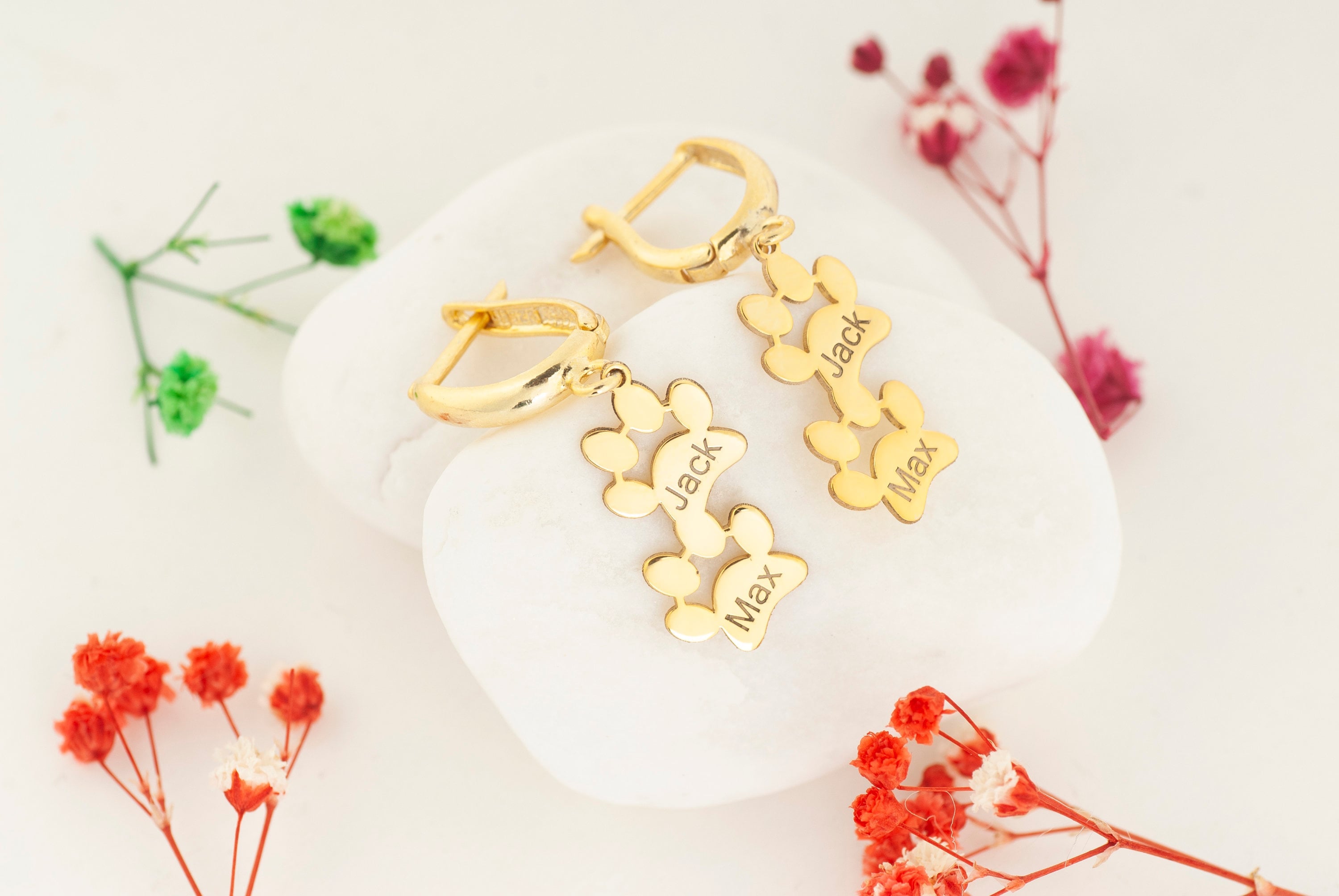 14K Gold Dog Paw Print Name Earrings, Pet Paw Earrings, Pet Dangle Letter Earrings, Pet Memorial Gift, Pet Lovers Jewelry, Mom Name Earrings