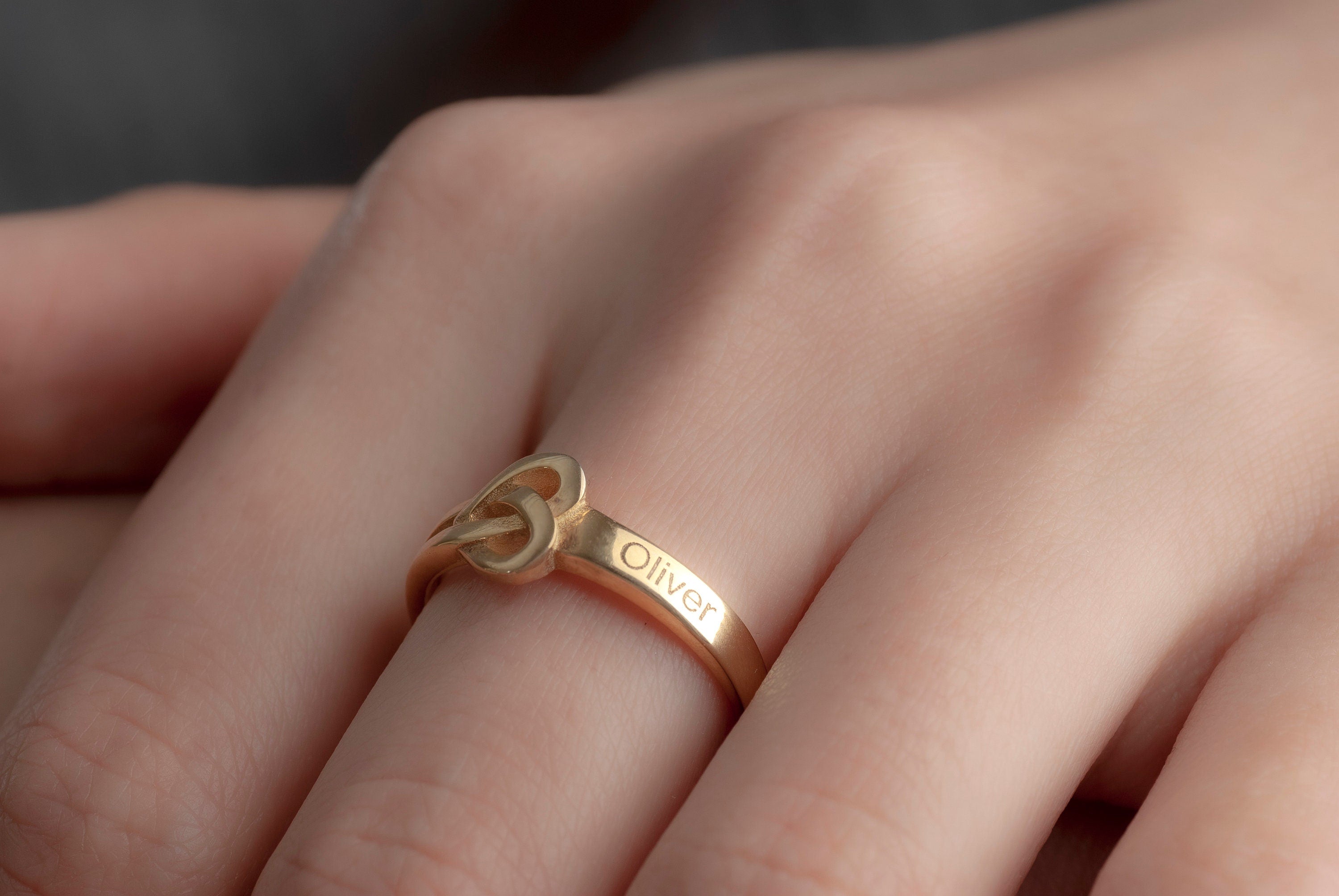 14K Gold Heart Name Ring, Heart-Shaped Name Ring, Custom Engraved with Your Name Ring, Custom Engraved Ring, Pure 14K Gold Ring,Promise Ring