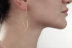 14K Gold Wave Wire Earrings, Wave Earrings, Lightweight Earrings, Statement Earrings, Threader Earrings, Mother Days Gift, 14K Gold Earrings