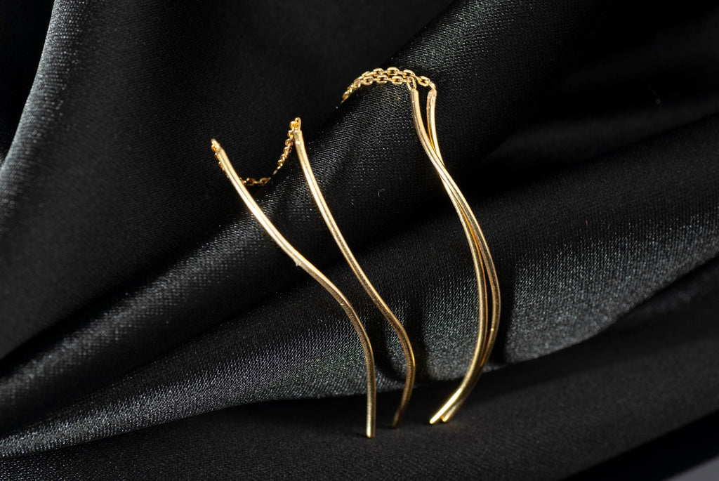 14K Gold Wave Wire Earrings, Wave Earrings, Lightweight Earrings, Statement Earrings, Threader Earrings, Mother Days Gift, 14K Gold Earrings