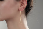 14K Gold Wave Wire Earrings, Wave Earrings, Lightweight Earrings, Statement Earrings, Threader Earrings, Mother Days Gift, 14K Gold Earrings