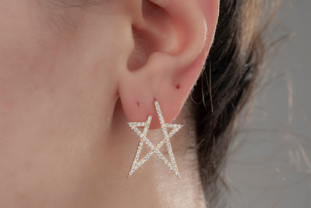 Sterling Silver Star Dangle Earrings - Elegant CZ Statement Jewelry for Women, Christmas Gift