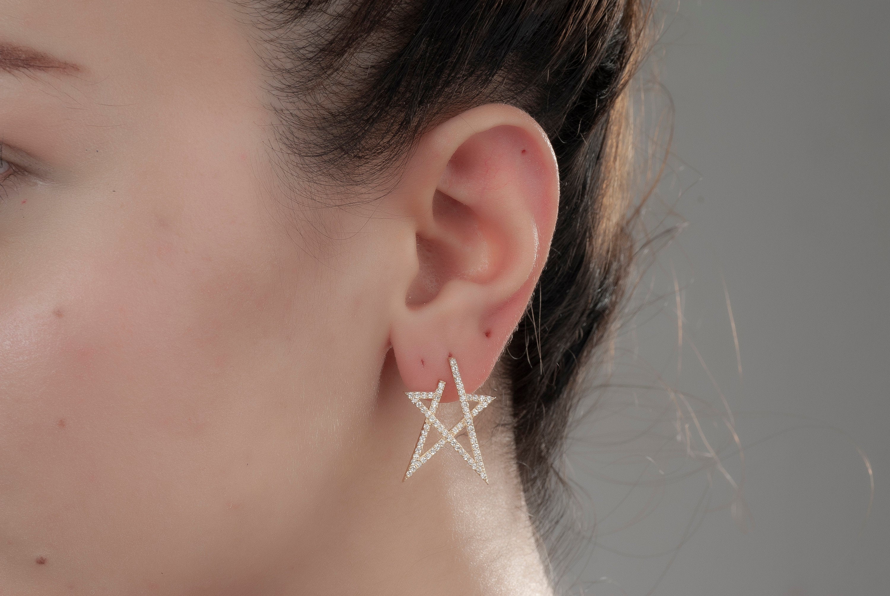 Sterling Silver Star Dangle Earrings - Elegant CZ Statement Jewelry for Women, Christmas Gift