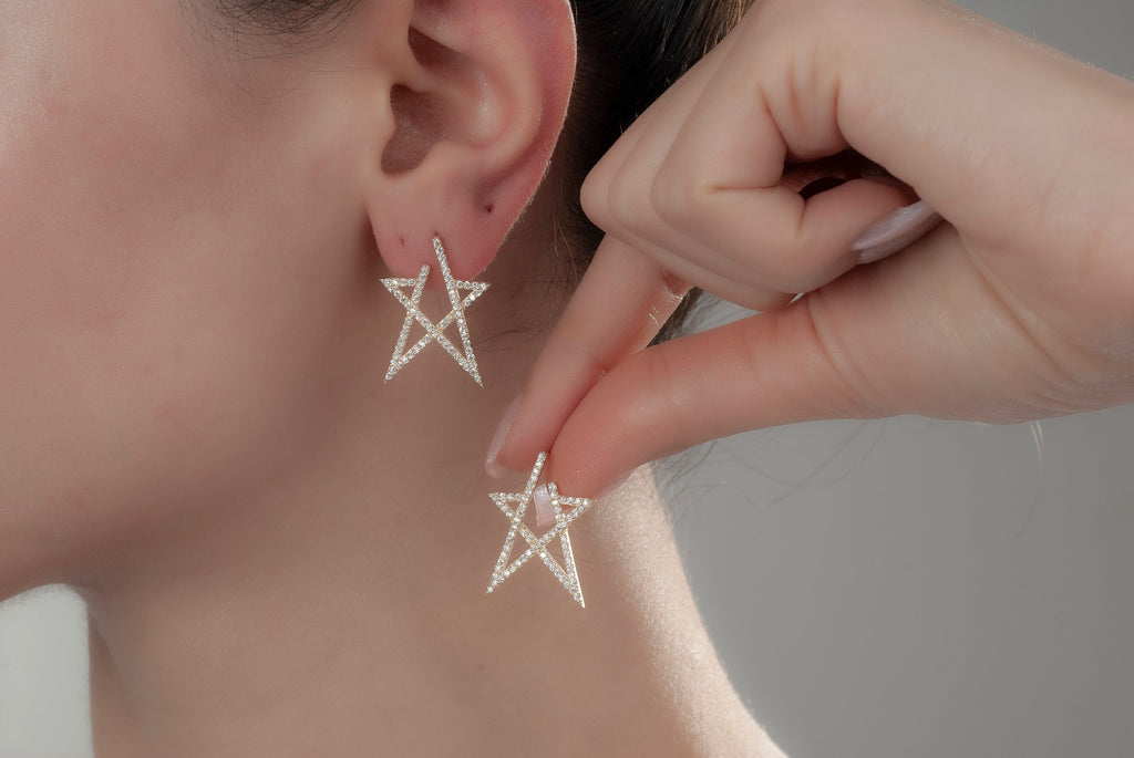 Sterling Silver Star Dangle Earrings - Elegant CZ Statement Jewelry for Women, Christmas Gift
