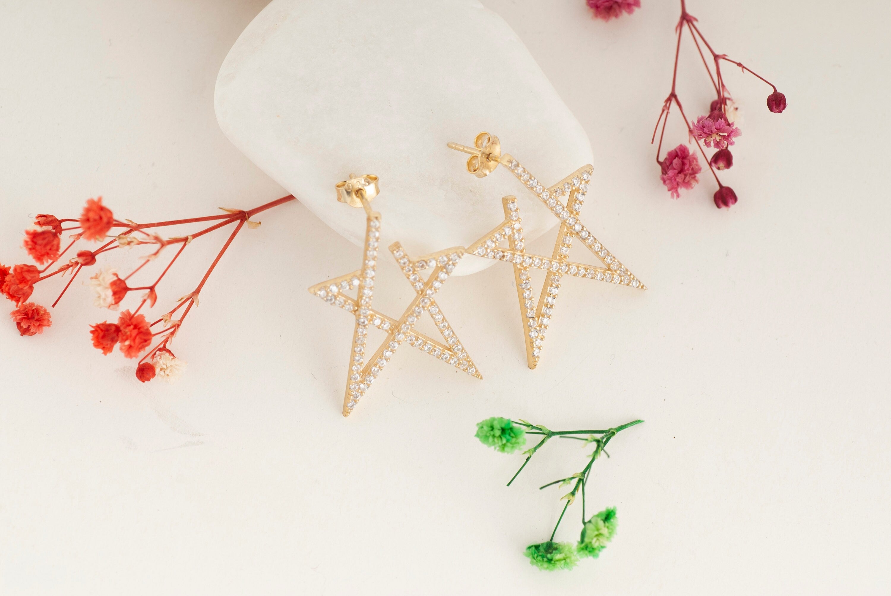 Sterling Silver Star Dangle Earrings - Elegant CZ Statement Jewelry for Women, Christmas Gift
