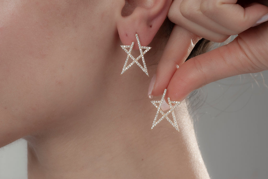 Sterling Silver Star Dangle Earrings - Elegant CZ Statement Jewelry for Women, Christmas Gift