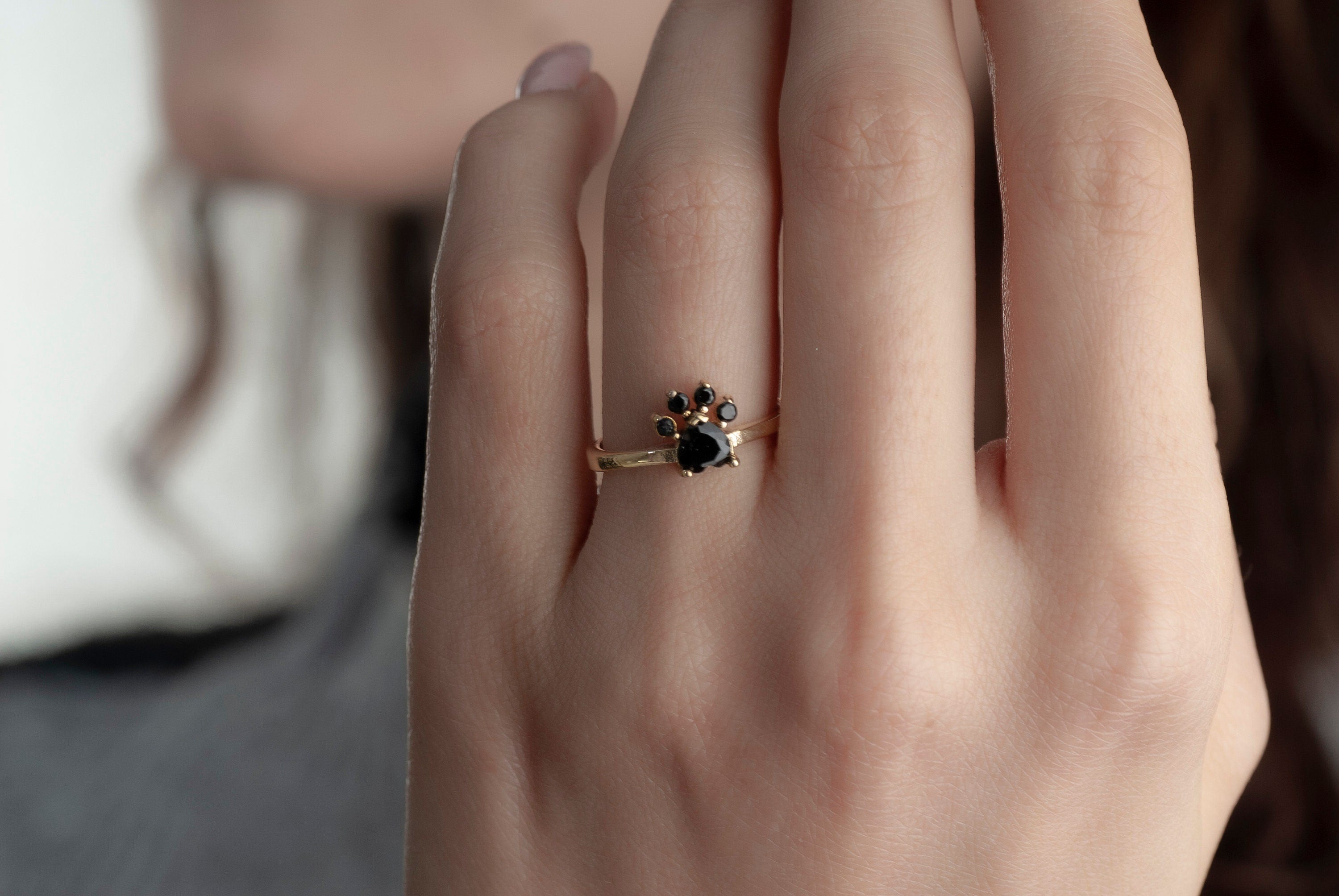 14K gold Dog Paw Print Ring, Gold Adjustable Paw Ring, Pet Paw Ring, Cat Paw Ring, Adjustable Fashion Ring, Dog Lovers Gift, Dog Mom Ring