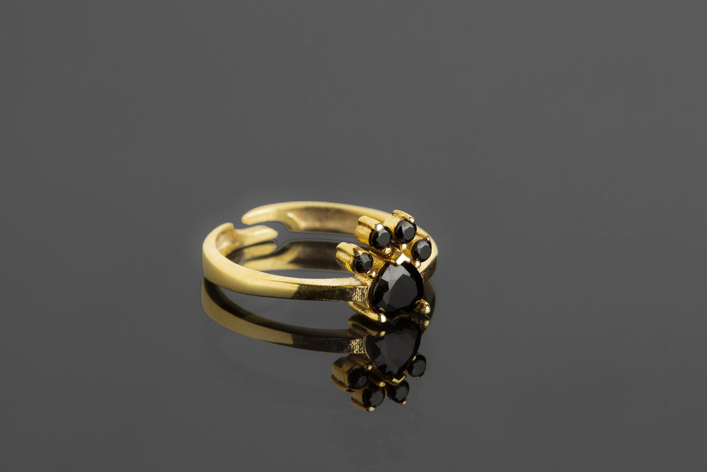 14K gold Dog Paw Print Ring, Gold Adjustable Paw Ring, Pet Paw Ring, Cat Paw Ring, Adjustable Fashion Ring, Dog Lovers Gift, Dog Mom Ring