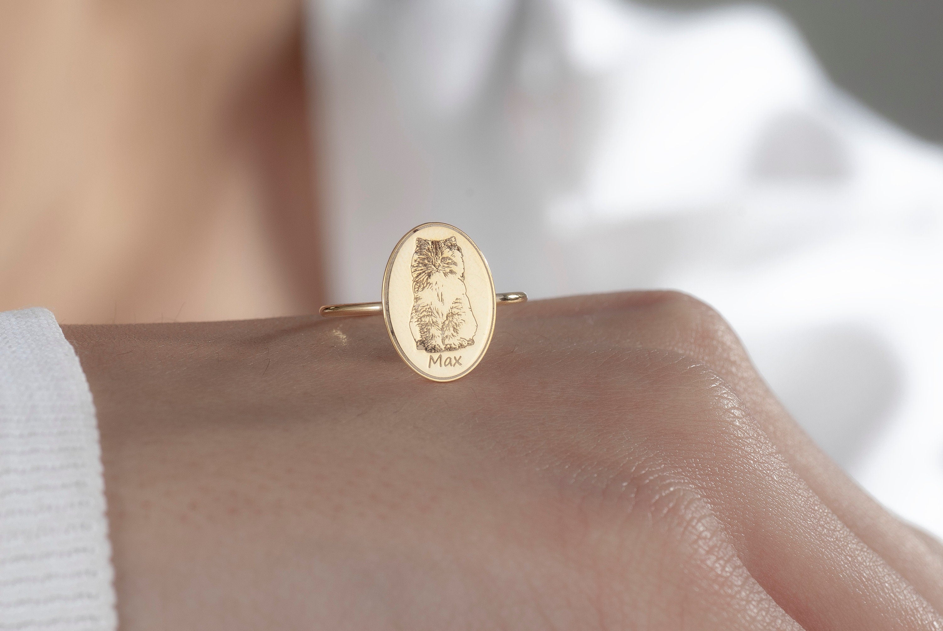 Costum 14K Gold Dog Photo Signet Ring, Personalized Pet Engraved Jewelry, Pet Photo Ring, Custom Pet Ring, Dog Ring, Pet Jewelry, Mom Ring