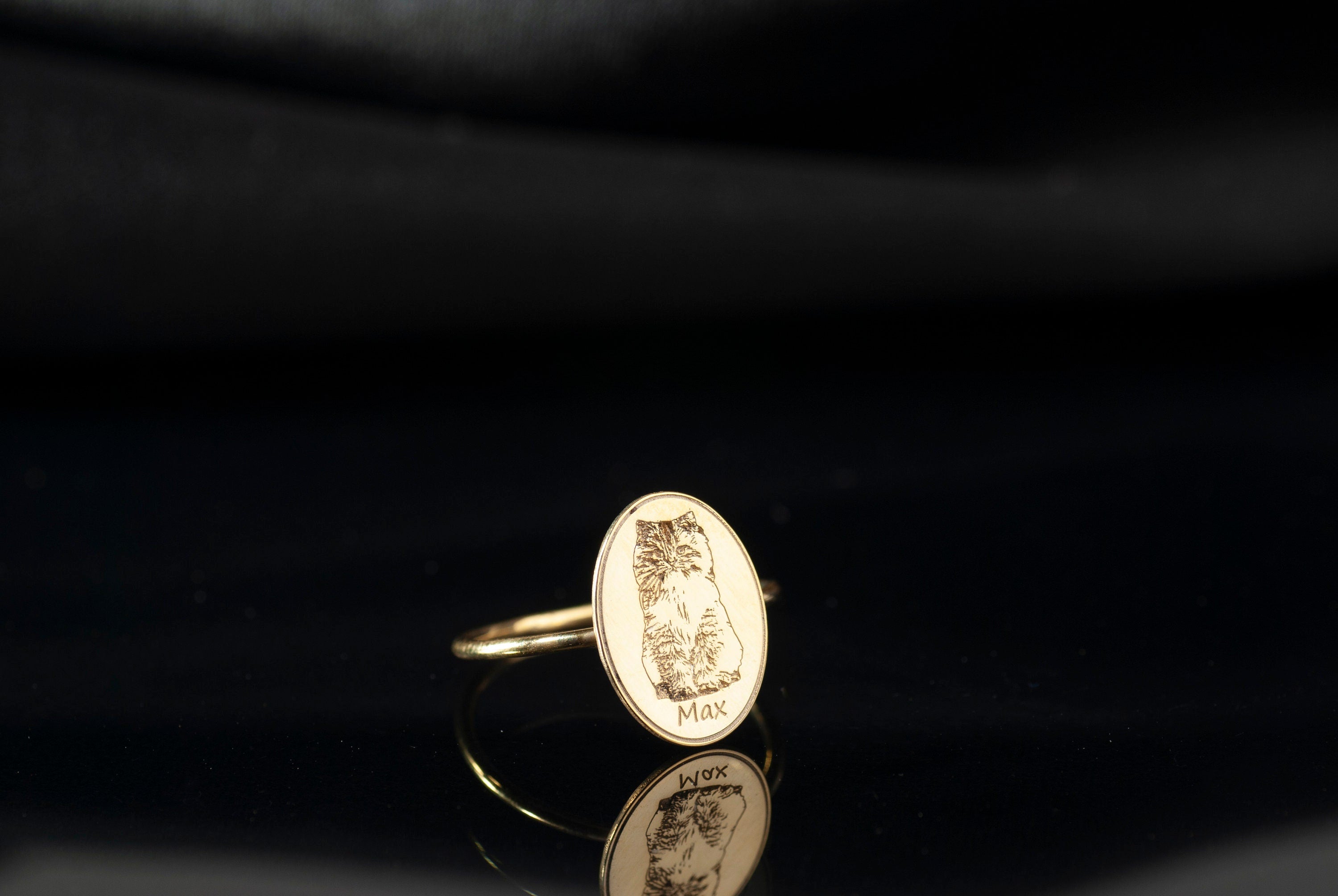 Costum 14K Gold Dog Photo Signet Ring, Personalized Pet Engraved Jewelry, Pet Photo Ring, Custom Pet Ring, Dog Ring, Pet Jewelry, Mom Ring