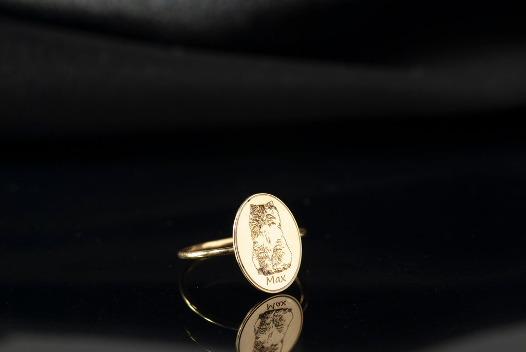 Personalized 14K Gold Dog Photo Signet Ring, Custom Pet Engraved Jewelry, Pet Photo Ring, Custom Pet Ring, Dog Ring, Pet Jewelry, Mom Gift