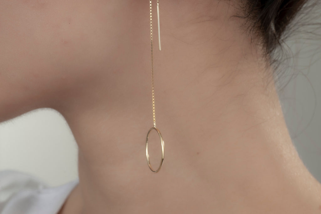 Elegant 14K Gold Circle Threader Earrings, Hoop Earrings Set, Stylish Silver Hoops, Big Hoop Earrings, Circle Threader Hoop Earrings