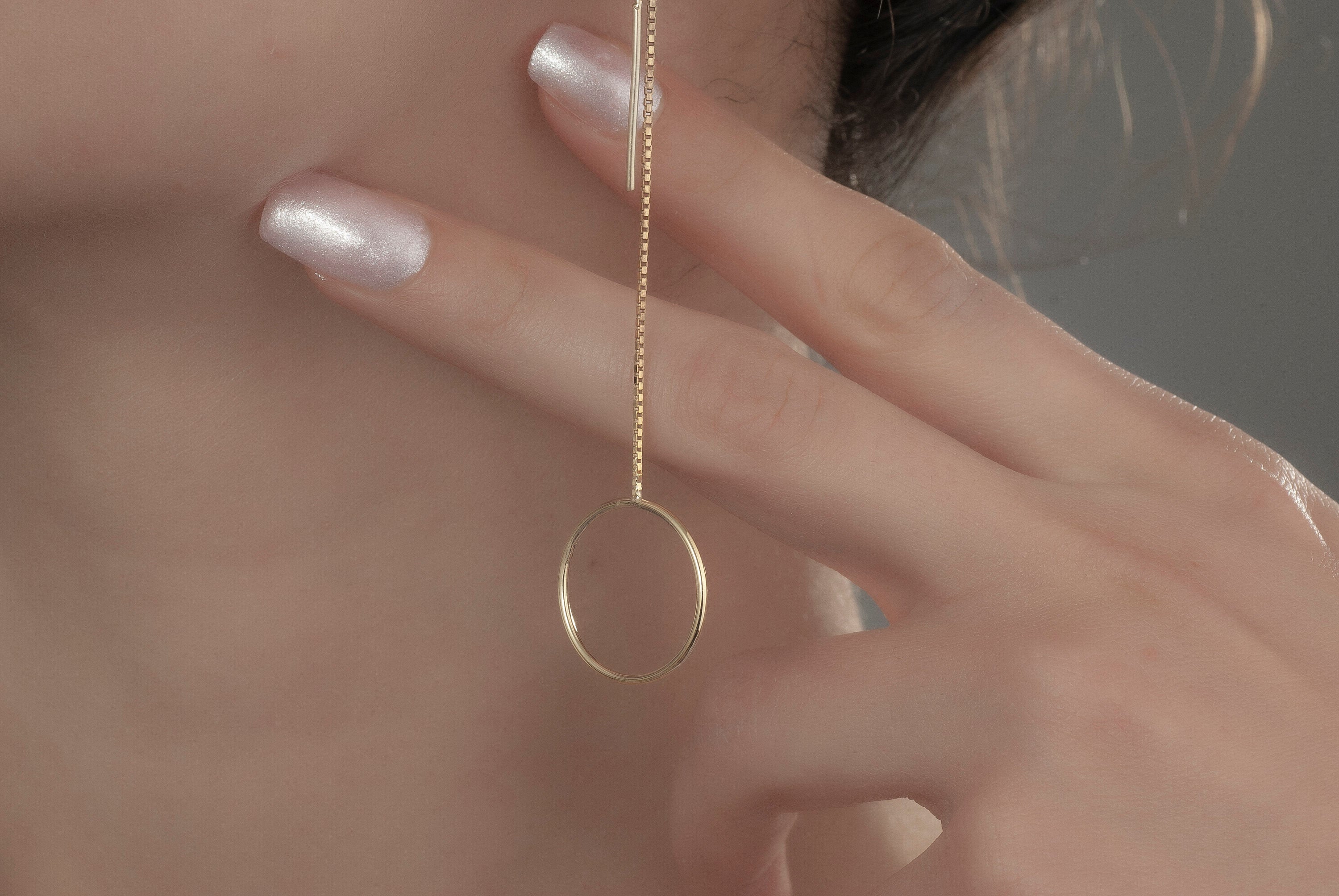 Elegant 14K Gold Circle Threader Earrings, Hoop Earrings Set, Stylish Silver Hoops, Big Hoop Earrings, Circle Threader Hoop Earrings