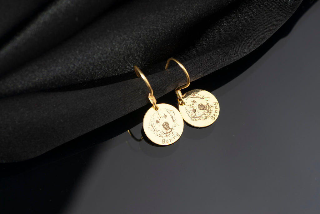 Personalized 14K Gold Pet Photo Earrings, Custom Pet Portrait Earrings,14K Gold Dog Photo Earrings, Pet Earrings, Dog Earrings, Pet Jewelry