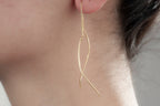 14K Gold Wave Wire Earrings, Wave Earrings, Lightweight Earrings, Statement Earrings, Threader Earrings, Mother Days Gift, 14K Gold Earrings