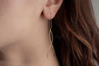 14K Gold Wave Wire Earrings, Wave Earrings, Lightweight Earrings, Statement Earrings, Threader Earrings, Mother Days Gift, 14K Gold Earrings