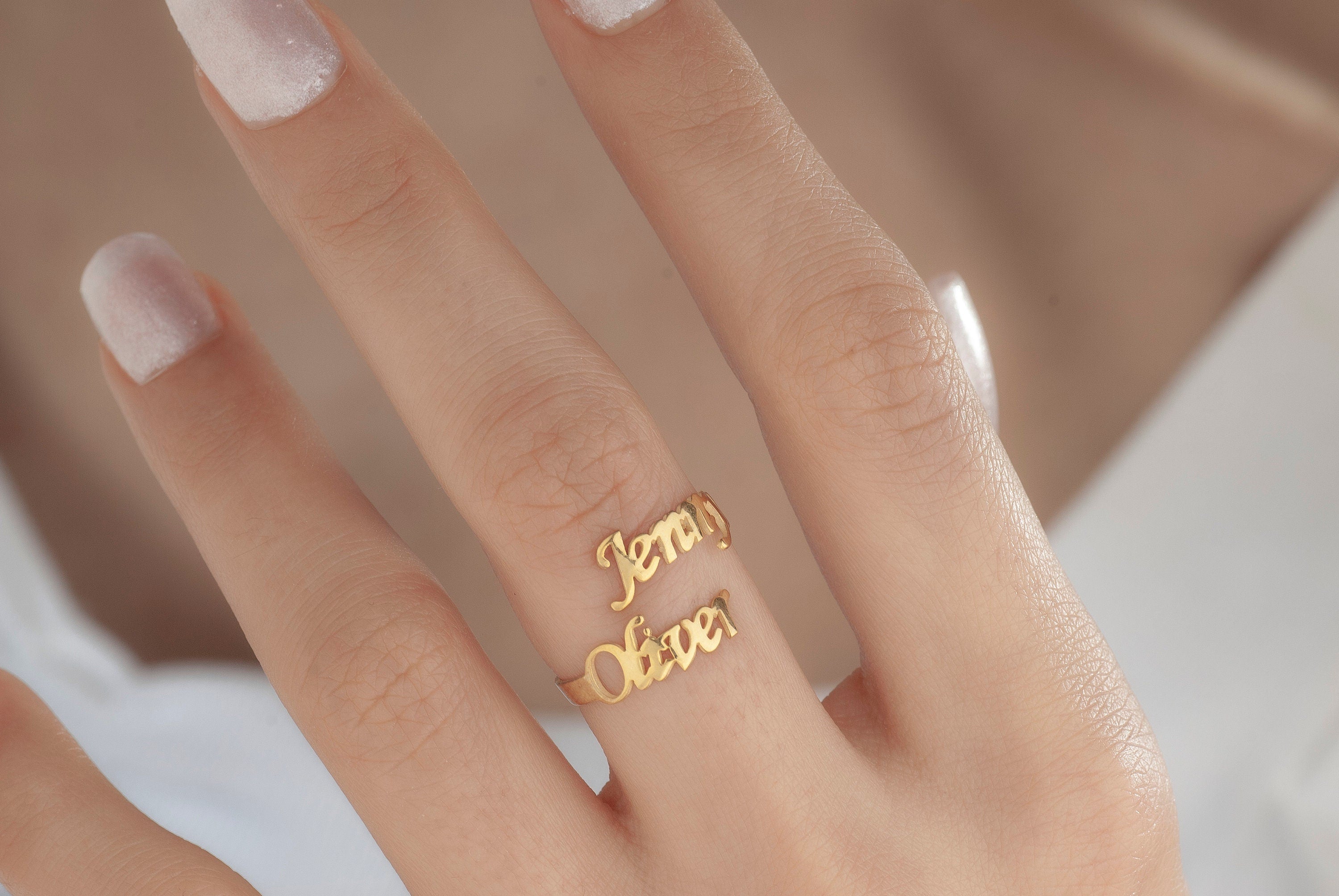14K Gold Double Name Ring, Two Name Ring, Gold Couple Name Ring, Best Friend Gift, Personalized Ring for Women,Dainty Name Ring, Custom Ring