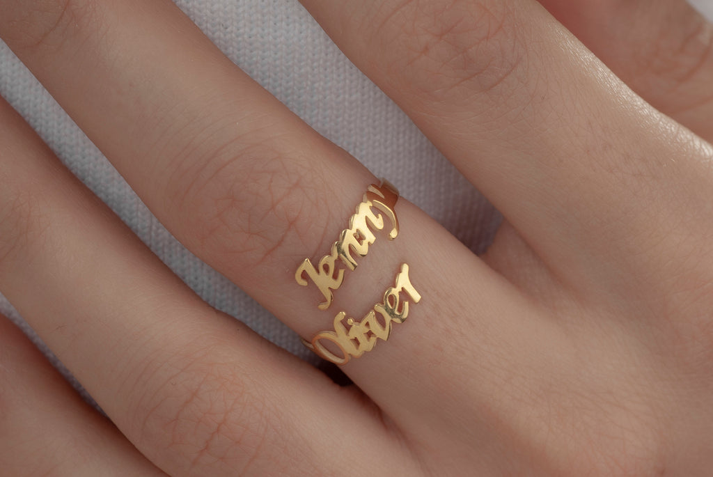 14K Gold Double Name Ring, Two Name Ring, Couple Name Ring, Best Friend Gift, Personalized Double Name Ring ,Dainty Name Ring, Custom Ring