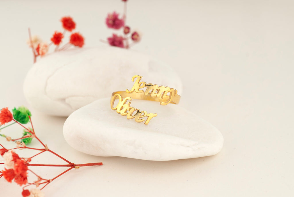 14K Gold Double Name Ring, Two Name Ring, Couple Name Ring, Best Friend Gift, Personalized Double Name Ring ,Dainty Name Ring, Custom Ring