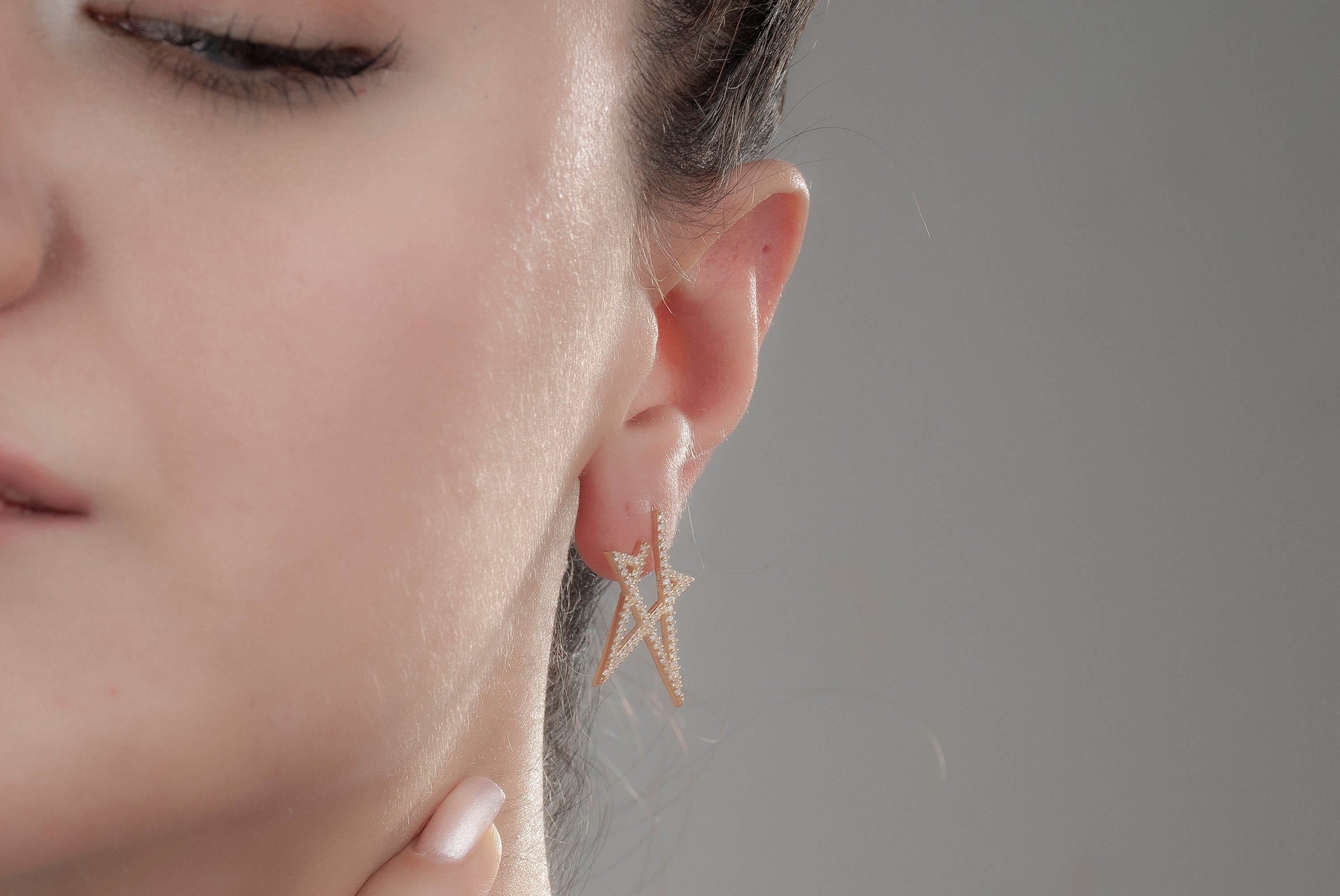 Sterling Silver Star Dangle Earrings - Elegant CZ Statement Jewelry for Women, Christmas Gift