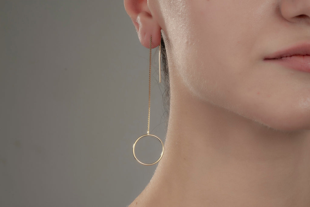 Elegant 14K Gold Circle Threader Earrings, Hoop Earrings Set, Stylish Silver Hoops, Big Hoop Earrings, Circle Threader Hoop Earrings