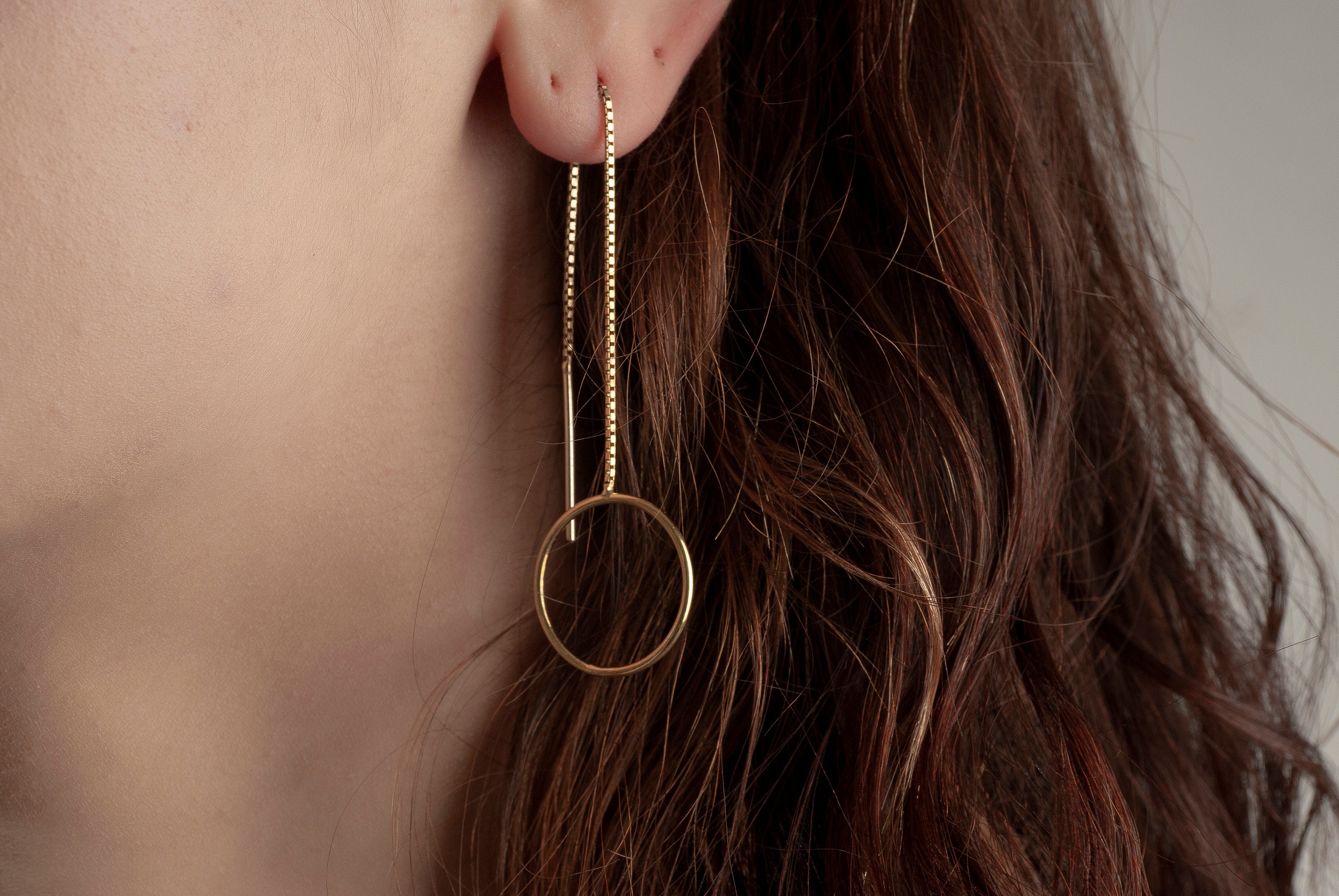 Elegant 14K Gold Circle Threader Earrings, Hoop Earrings Set, Stylish Silver Hoops, Big Hoop Earrings, Circle Threader Hoop Earrings