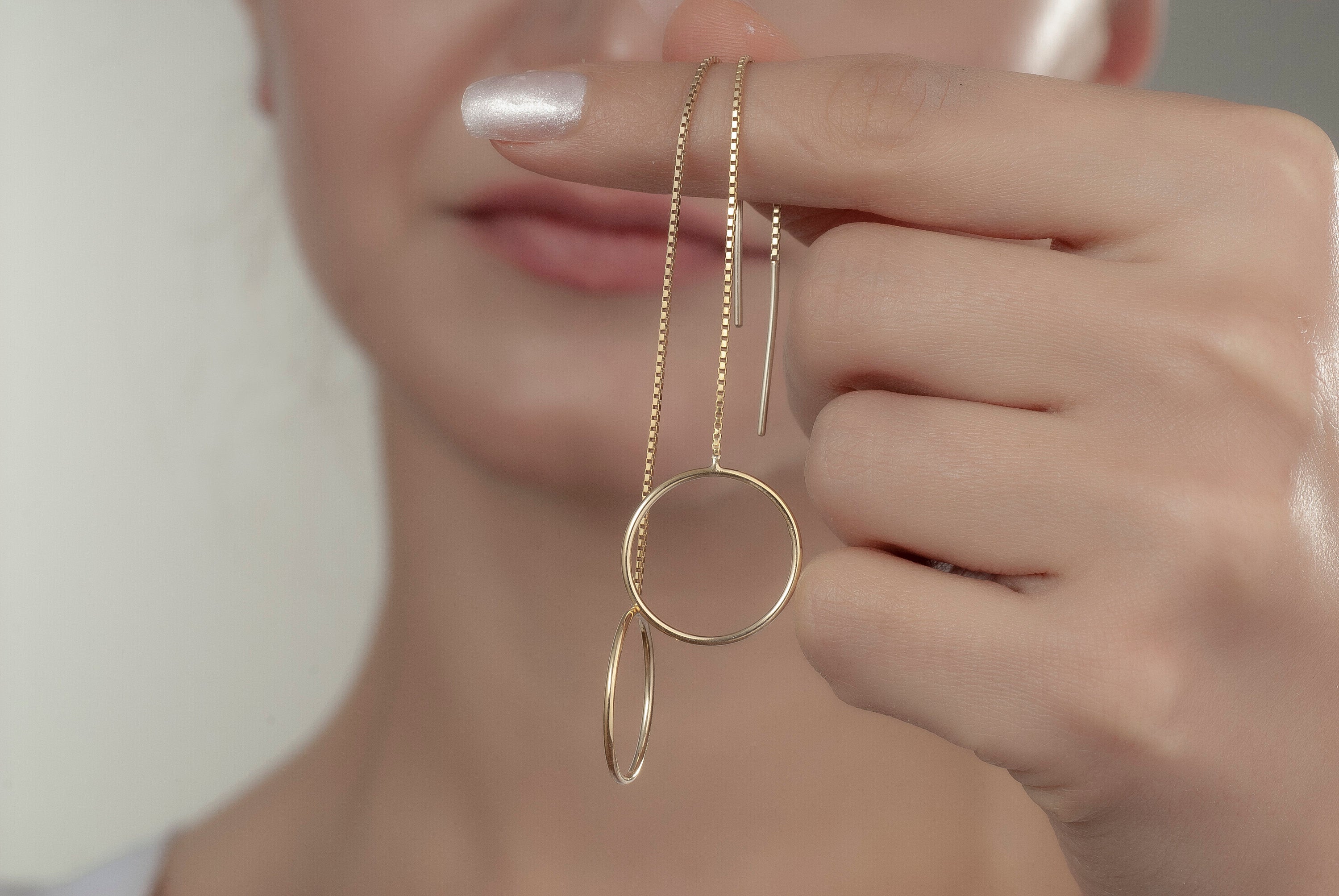 Elegant 14K Gold Circle Threader Earrings, Hoop Earrings Set, Stylish Silver Hoops, Big Hoop Earrings, Circle Threader Hoop Earrings