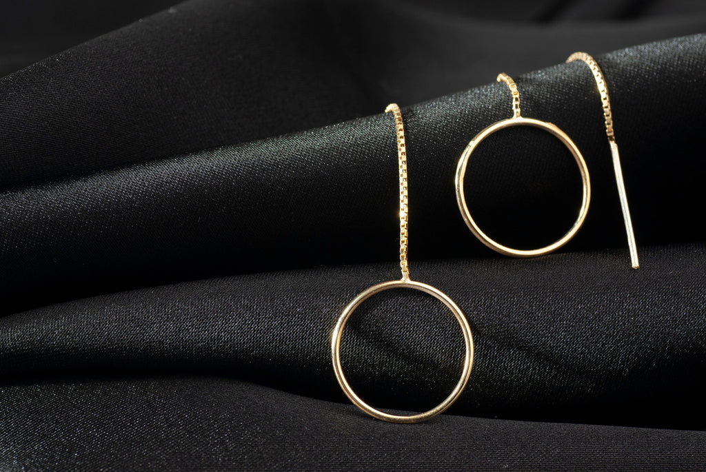 Elegant 14K Gold Circle Threader Earrings, Hoop Earrings Set, Stylish Silver Hoops, Big Hoop Earrings, Circle Threader Hoop Earrings