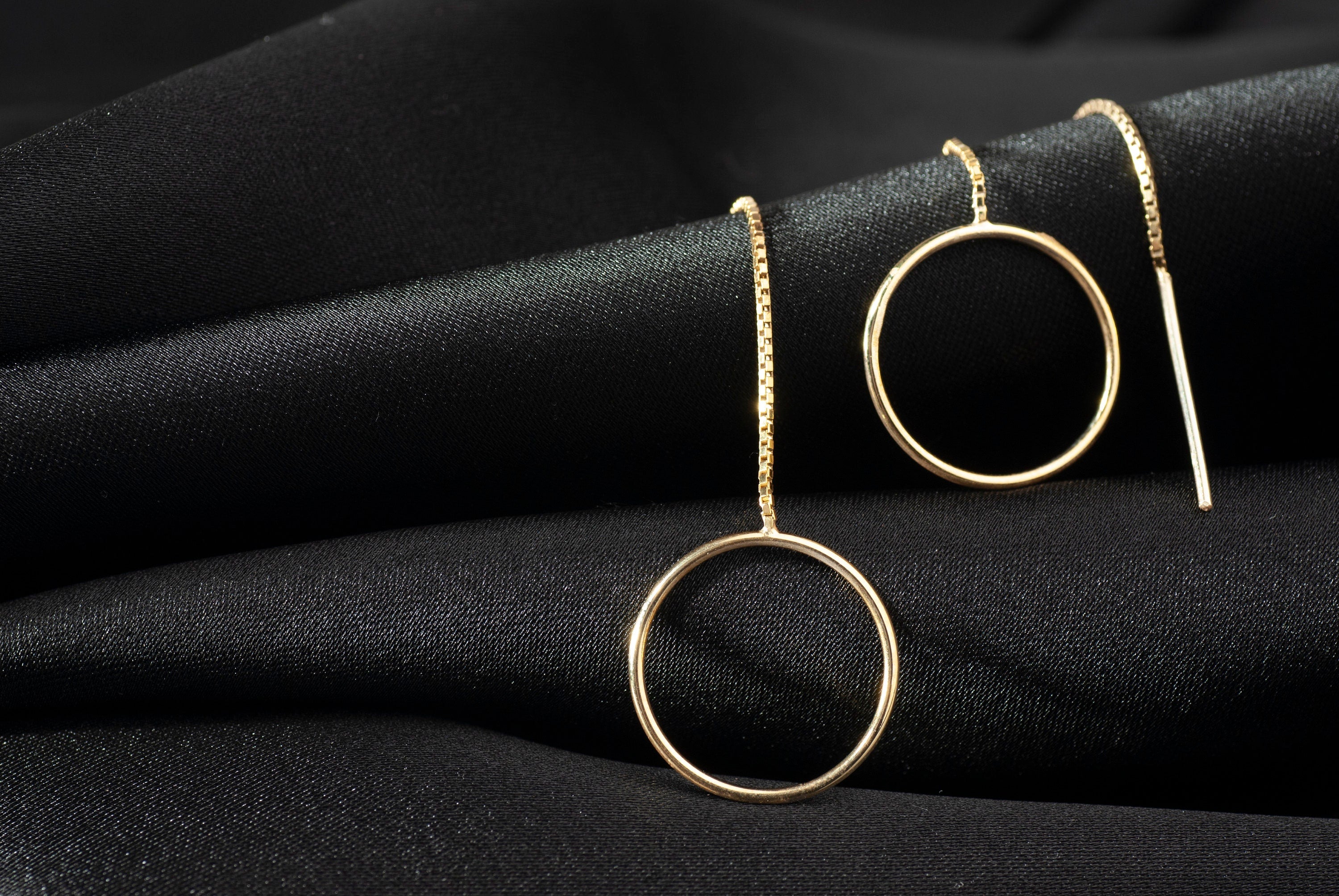 Elegant 14K Gold Circle Threader Earrings, Hoop Earrings Set, Stylish Silver Hoops, Big Hoop Earrings, Circle Threader Hoop Earrings