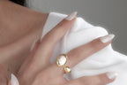 14K Gold Chunky Birth flower Ring, Adjustable Ring, Birth Flower Jewelry, Dome Ring, Big Chunky Band Ring, Shiny Bombe Ring, Stackable Ring