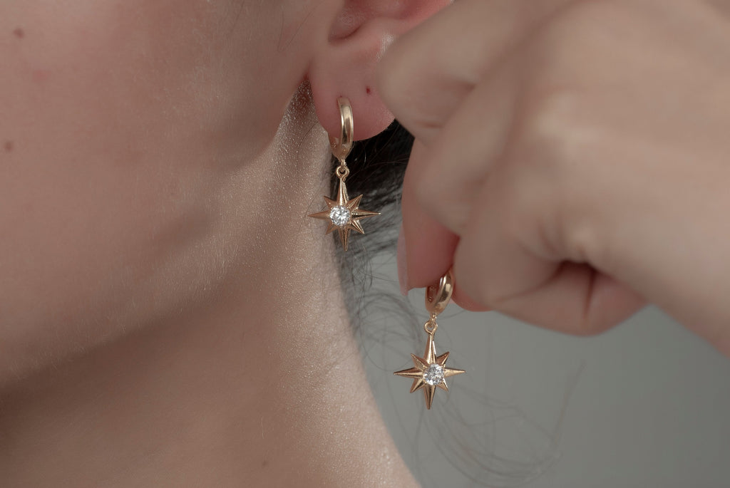 Sterling Silver Star Drop Earrings, Diamond Star Earrings, Bridal Earrings, Pearl Jewellery, Mothers Day Gift, Star Dangle Earrings